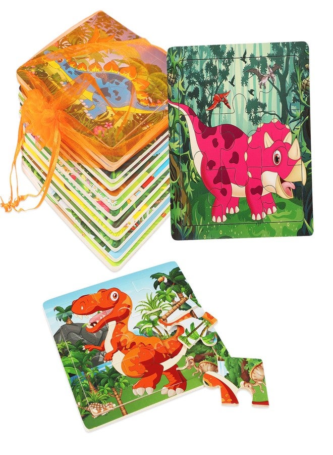 SANNIX 12 Pack Dinosaurs Animals Jigsaw Puzzles with 12 Organize Bags Wooden Dinosaurs Toddlers Puzzles for Kids Ages 3-6 Party Favors Educational Learning Travel Toys for Boys and Girls - Image 1